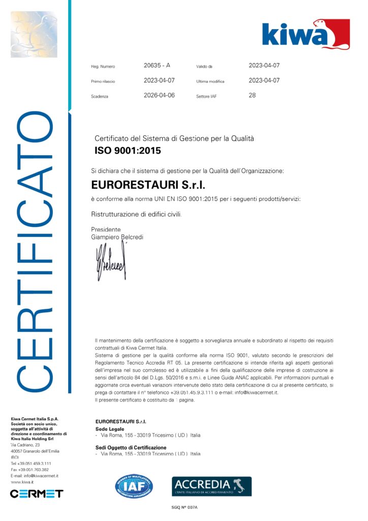 certificato ISO 9001 Eurorestauri